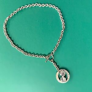 Silver Chunky Chain with Vintage Rhinestone Pendant